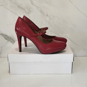 Calvin Klein Paislie Red Mary Jane Leather Heels size 8 NIB